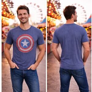 Marvel Captain America Distressed T Shirt Men’s XXL Blue Gray Short Sleeve
